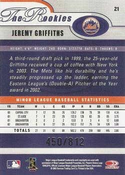 2003 Donruss/Leaf/Playoff (DLP) Rookies & Traded - 2003 Donruss Rookies & Traded Autographs #21 Jeremy Griffiths Back