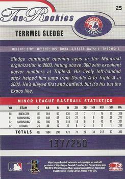 2003 Donruss/Leaf/Playoff (DLP) Rookies & Traded - 2003 Donruss Rookies & Traded Autographs #25 Terrmel Sledge Back