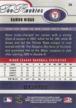 2003 Donruss/Leaf/Playoff (DLP) Rookies & Traded - 2003 Donruss Rookies & Traded Autographs #26 Ramon Nivar Back