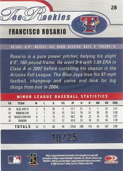 2003 Donruss/Leaf/Playoff (DLP) Rookies & Traded - 2003 Donruss Rookies & Traded Autographs #28 Francisco Rosario Back