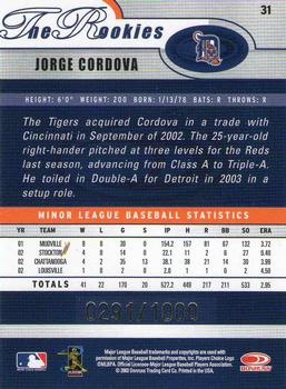 2003 Donruss/Leaf/Playoff (DLP) Rookies & Traded - 2003 Donruss Rookies & Traded Autographs #31 Jorge Cordova Back