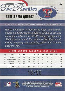 2003 Donruss/Leaf/Playoff (DLP) Rookies & Traded - 2003 Donruss Rookies & Traded Autographs #36 Guillermo Quiroz Back