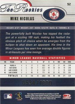 2003 Donruss/Leaf/Playoff (DLP) Rookies & Traded - 2003 Donruss Rookies & Traded Autographs #52 Mike Nicolas Back