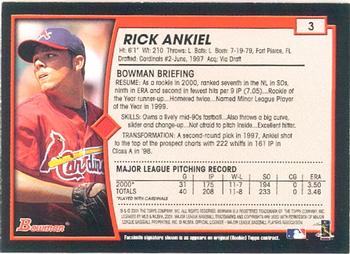 2001 Bowman #3 Rick Ankiel Back