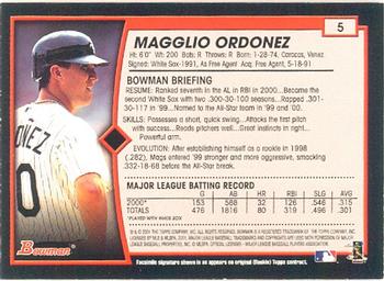 2001 Bowman #5 Magglio Ordonez Back