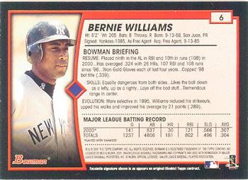 2001 Bowman #6 Bernie Williams Back