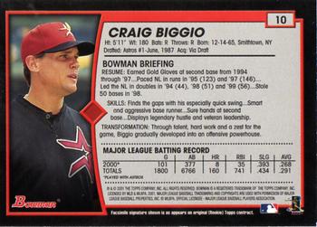 2001 Bowman #10 Craig Biggio Back