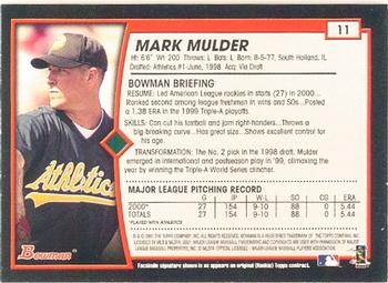 2001 Bowman #11 Mark Mulder Back