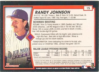 2001 Bowman #15 Randy Johnson Back