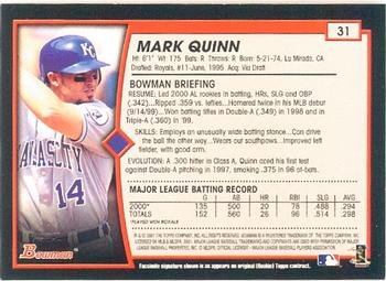 2001 Bowman #31 Mark Quinn Back