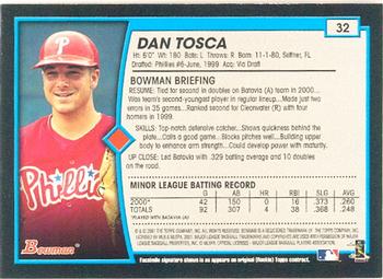 2001 Bowman #32 Dan Tosca Back