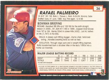 2001 Bowman #36 Rafael Palmeiro Back