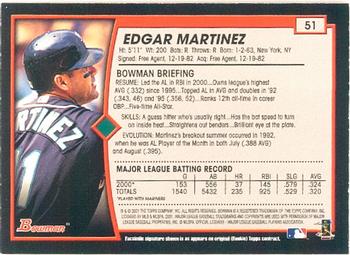 2001 Bowman #51 Edgar Martinez Back