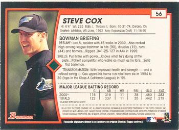 2001 Bowman #56 Steve Cox Back