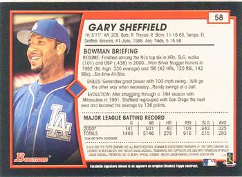 2001 Bowman #58 Gary Sheffield Back