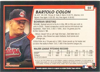 2001 Bowman #59 Bartolo Colon Back