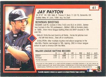 2001 Bowman #61 Jay Payton Back