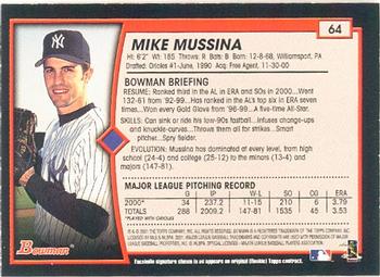 2001 Bowman #64 Mike Mussina Back