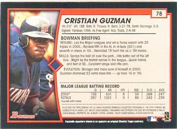 2001 Bowman #78 Cristian Guzman Back