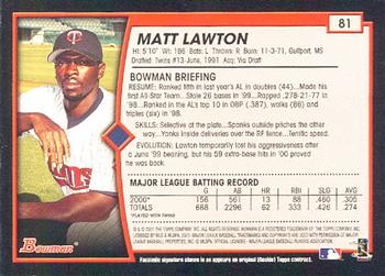 2001 Bowman #81 Matt Lawton Back