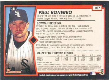 2001 Bowman #107 Paul Konerko Back