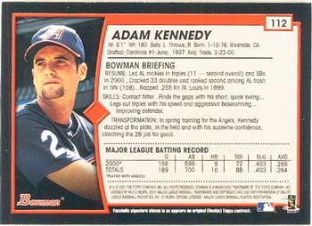 2001 Bowman #112 Adam Kennedy Back