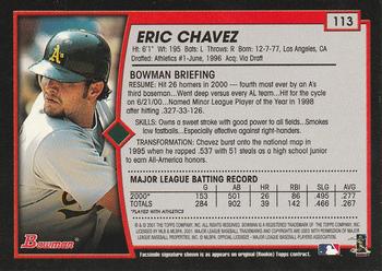2001 Bowman #113 Eric Chavez Back