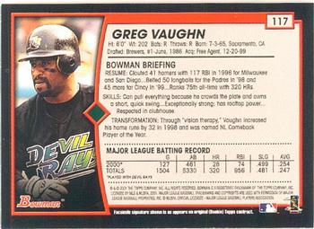 2001 Bowman #117 Greg Vaughn Back