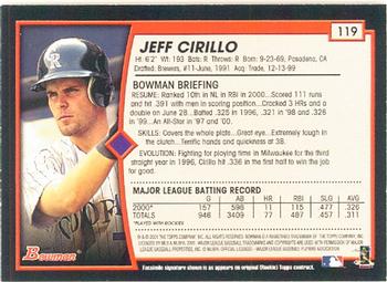 2001 Bowman #119 Jeff Cirillo Back