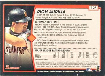 2001 Bowman #123 Rich Aurilia Back