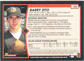 2001 Bowman #125 Barry Zito Back