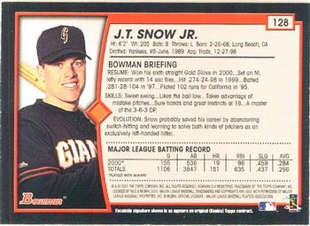2001 Bowman #128 J.T. Snow Jr. Back
