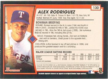 2001 Bowman #130 Alex Rodriguez Back
