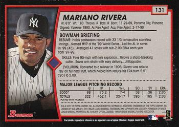 2001 Bowman #131 Mariano Rivera Back