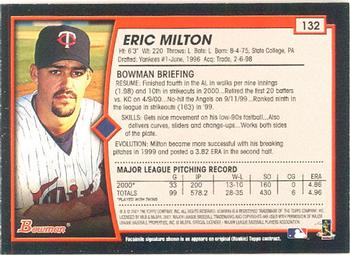 2001 Bowman #132 Eric Milton Back