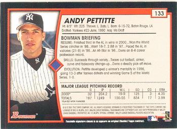 2001 Bowman #133 Andy Pettitte Back