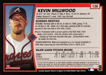 2001 Bowman #138 Kevin Millwood Back