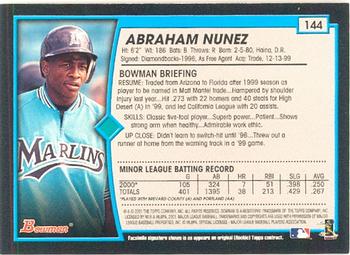 2001 Bowman #144 Abraham Nunez Back