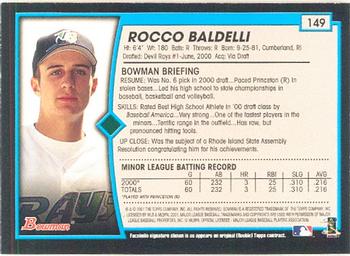 2001 Bowman #149 Rocco Baldelli Back
