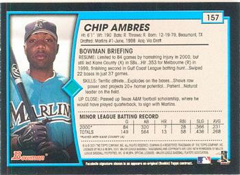 2001 Bowman #157 Chip Ambres Back