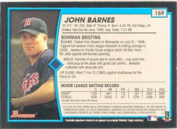 2001 Bowman #169 John Barnes Back