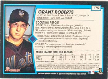 2001 Bowman #175 Grant Roberts Back