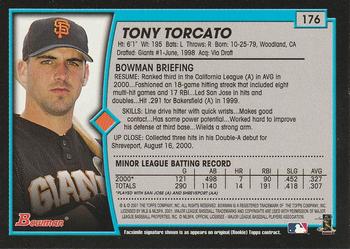 2001 Bowman #176 Tony Torcato Back