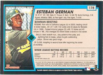 2001 Bowman #178 Esteban German Back