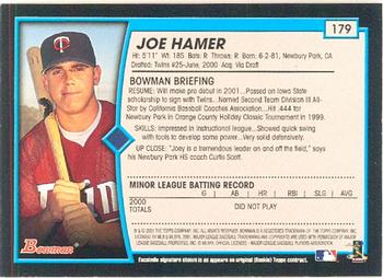 2001 Bowman #179 Joe Hamer Back