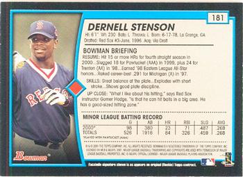 2001 Bowman #181 Dernell Stenson Back