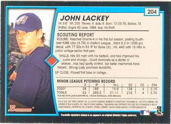 2001 Bowman #204 John Lackey Back