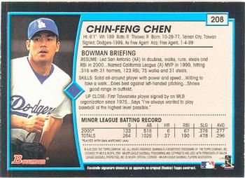 2001 Bowman #208 Chin-Feng Chen Back