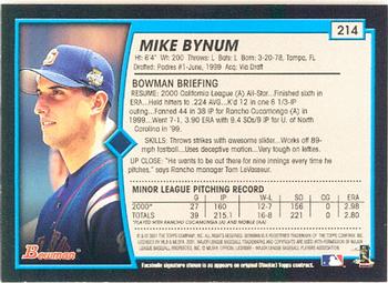 2001 Bowman #214 Mike Bynum Back