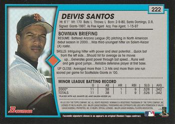 2001 Bowman #222 Deivis Santos Back
